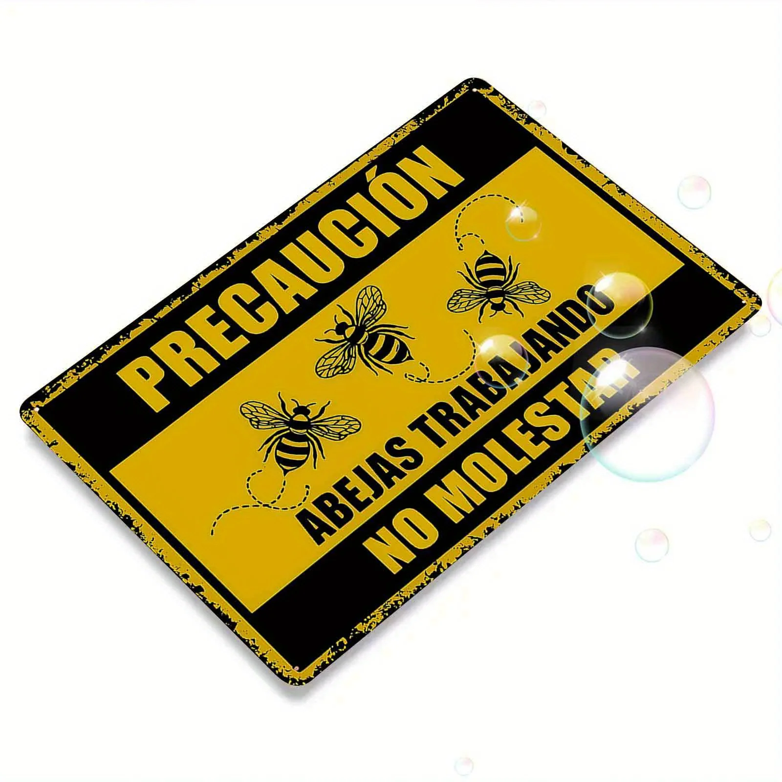 2D Flat, 1pc Vintage Spanish Beekeeping Warning Sign - Heavy-Duty Metal Beekeeper Sign with 'No Molestar Las Abejas En Trabajo'