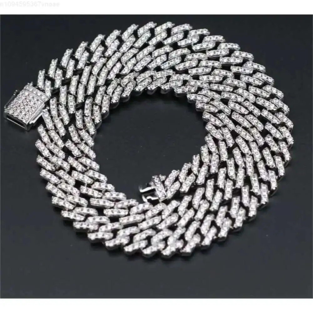 

Men Trendy Punk Hip Hop Style Rock Party Full Moissanite Gorgeous 925 Sterling Silver Cuban Link Chain Necklace Boyfriend Gift