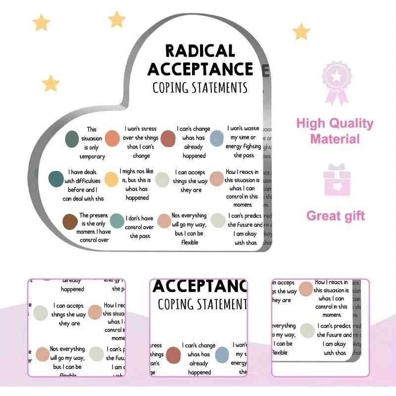 Letrero de Acrílico con Forma de Corazón con Habilidades DBT – Decoración para Consultorio de Terapeuta, Herramienta para Aliviar la Ansiedad, Regulación Emocional