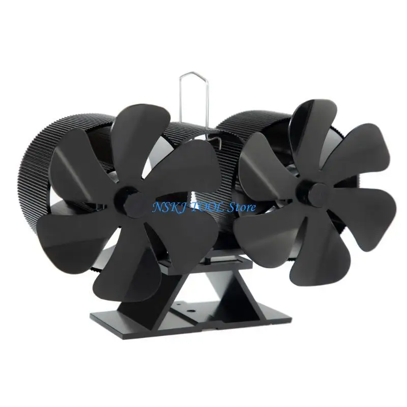 L8RC مروحة حرارة تعمل بالحرارة الكبيرة حجم الهواء 12 شفرة الموقد مروحة مزدوجة المحركات توزيع الحرارة السريعة غير الكهرباء