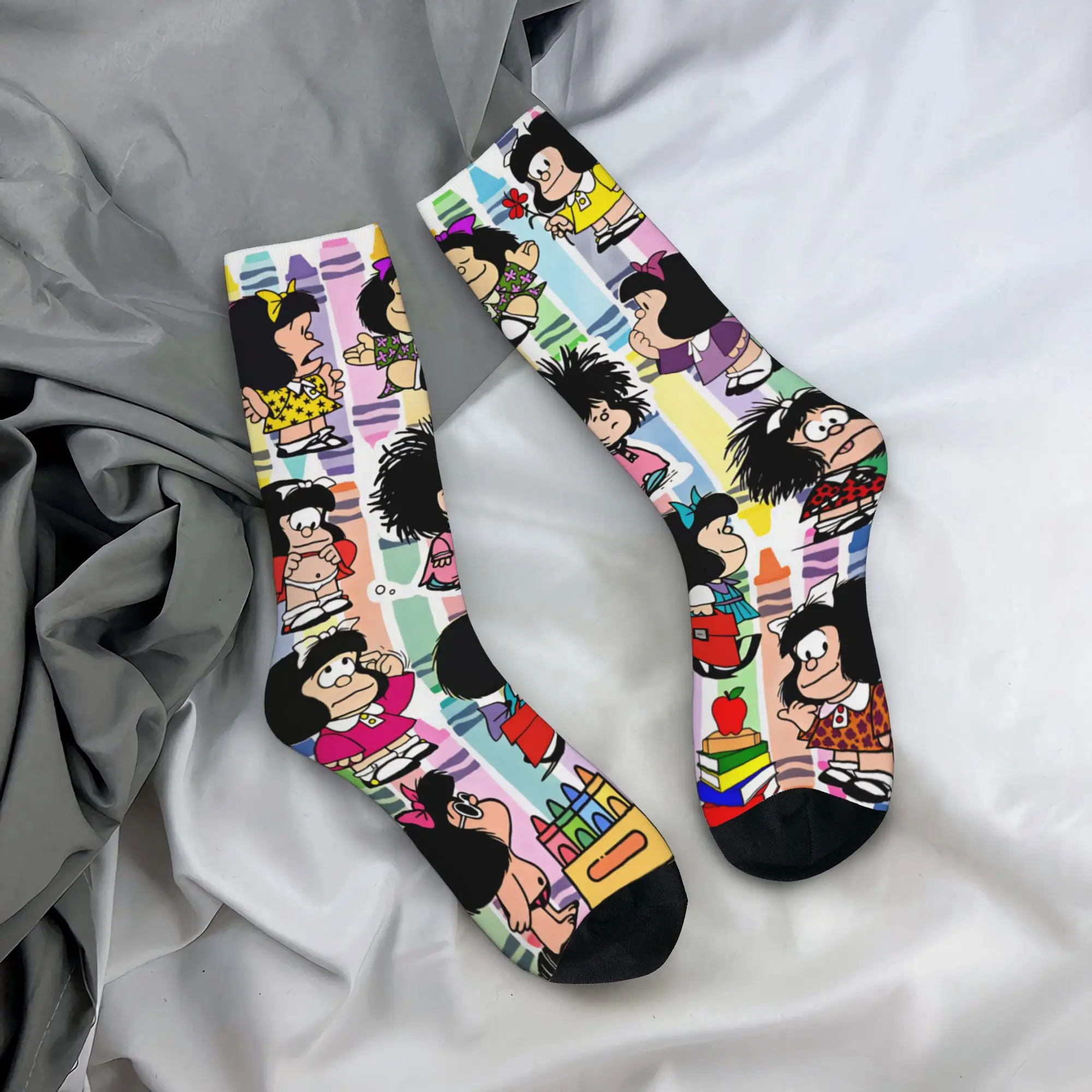 M-Mafalda Cartoon Comic Men's Crew Socks Unisex Cool 3D Printed Manga Quino Dress Socks