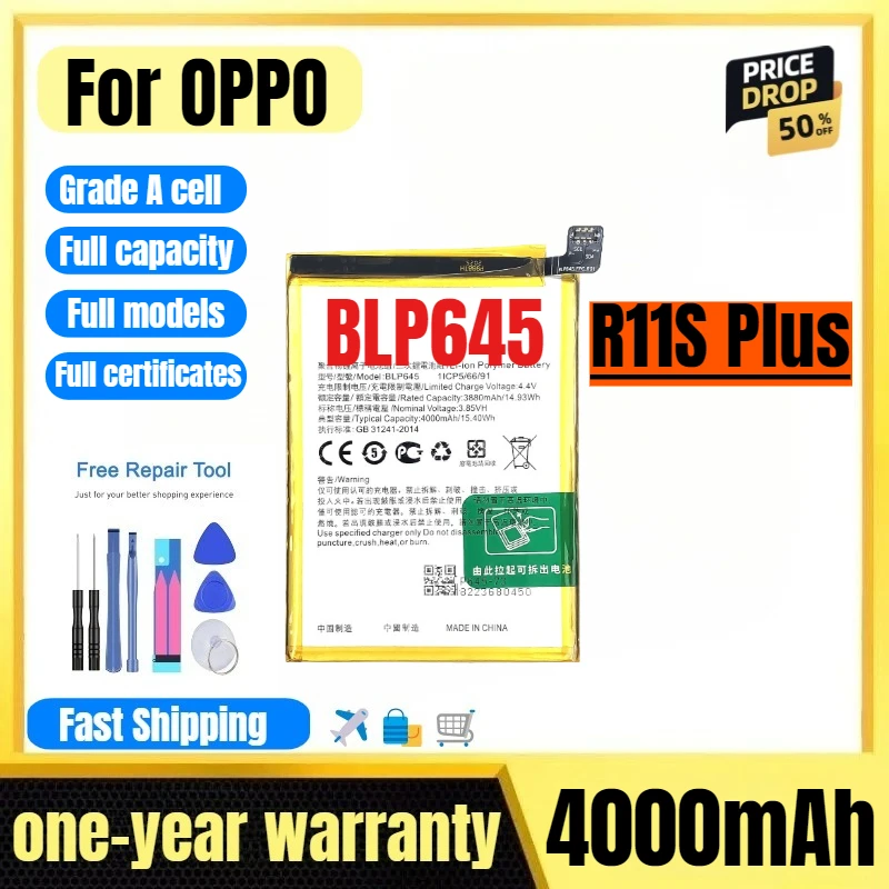 BLP645 for OPPO R11S Plus Mobile Phone Battery High Quality High Capacity Battery Replacement Bateria Grade A Cell with Tools