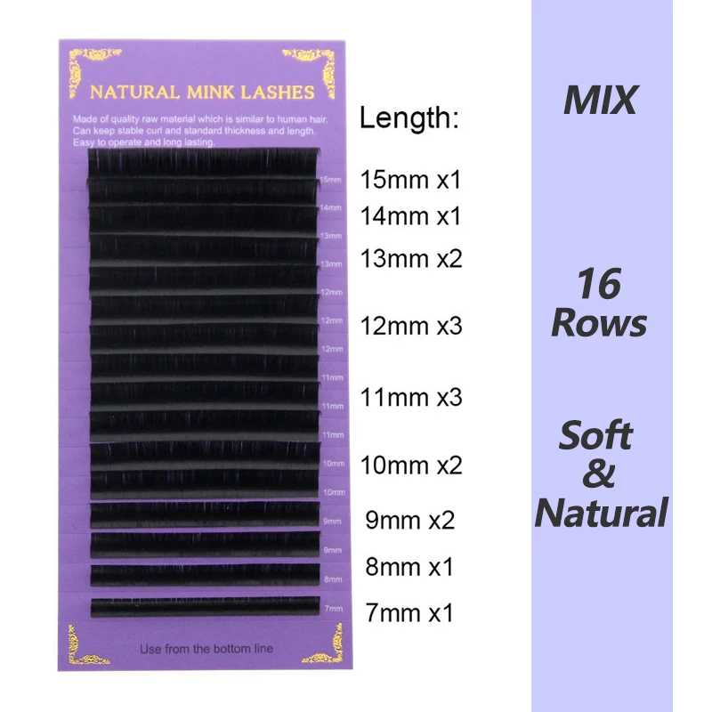 FAIRYTIS 16rows/case L+/LU/L/LC/LD Curl Individual Eyelashes 7~15mm Mix Black Natural Mink Lashes Extension Soft Makeup