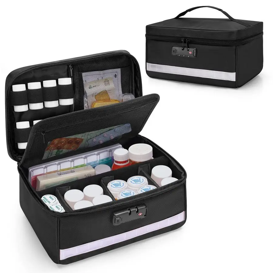 Locking Pill Bottle Organizer with Inner Dividers, Medicine Storage and Organizer Bag Combination Lock for Medicine, Vitamins an