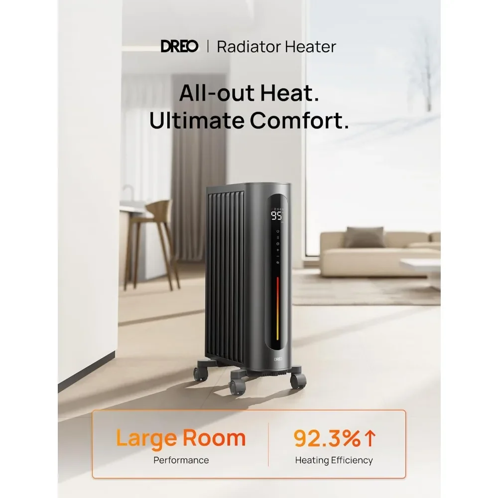 Oil Filled Radiator Heater, 1500W Radiant Heater with Remote Control, Digital Thermostat, 4 Modes,Space Heaters for Indoor