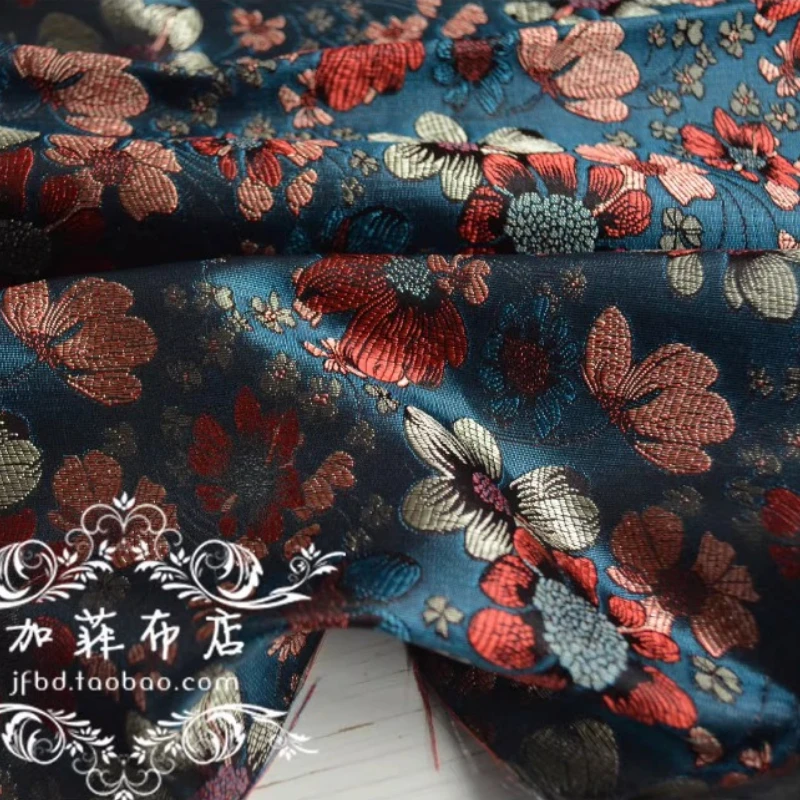 Imitation Silk Weaving Brocade Fabric Jacquard Embroidery Pure Polyester Material DIY Apparel Sewing Wholesale Cloth Per Meter