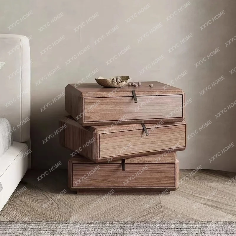 Y Italian minimalist rotating bedside table master bedroom bedside table model room private house solid wood sticker walnut colo