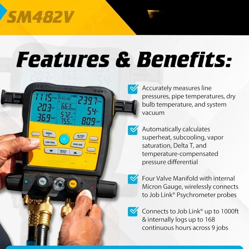 4-Port SMAN Manifold with Vacuum Gauge – Conditioning/Refrigerant Digital Gaug