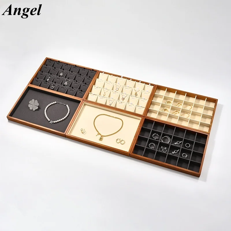 

Поднос для демонстрации ювелирных изделий из цельного дерева, многофункциональный держатель-органайзер для кольца, ожерелья, браслета, ящик для хранения витрины магазина