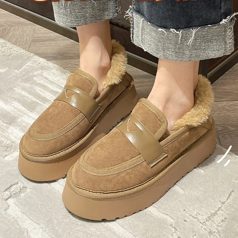 

Women's Snow Boots Platform Boots Slip-on Loafers Fur Dress Winter Snow Ankle Boots Women Slip on Plush Leather Boots Size 35-40