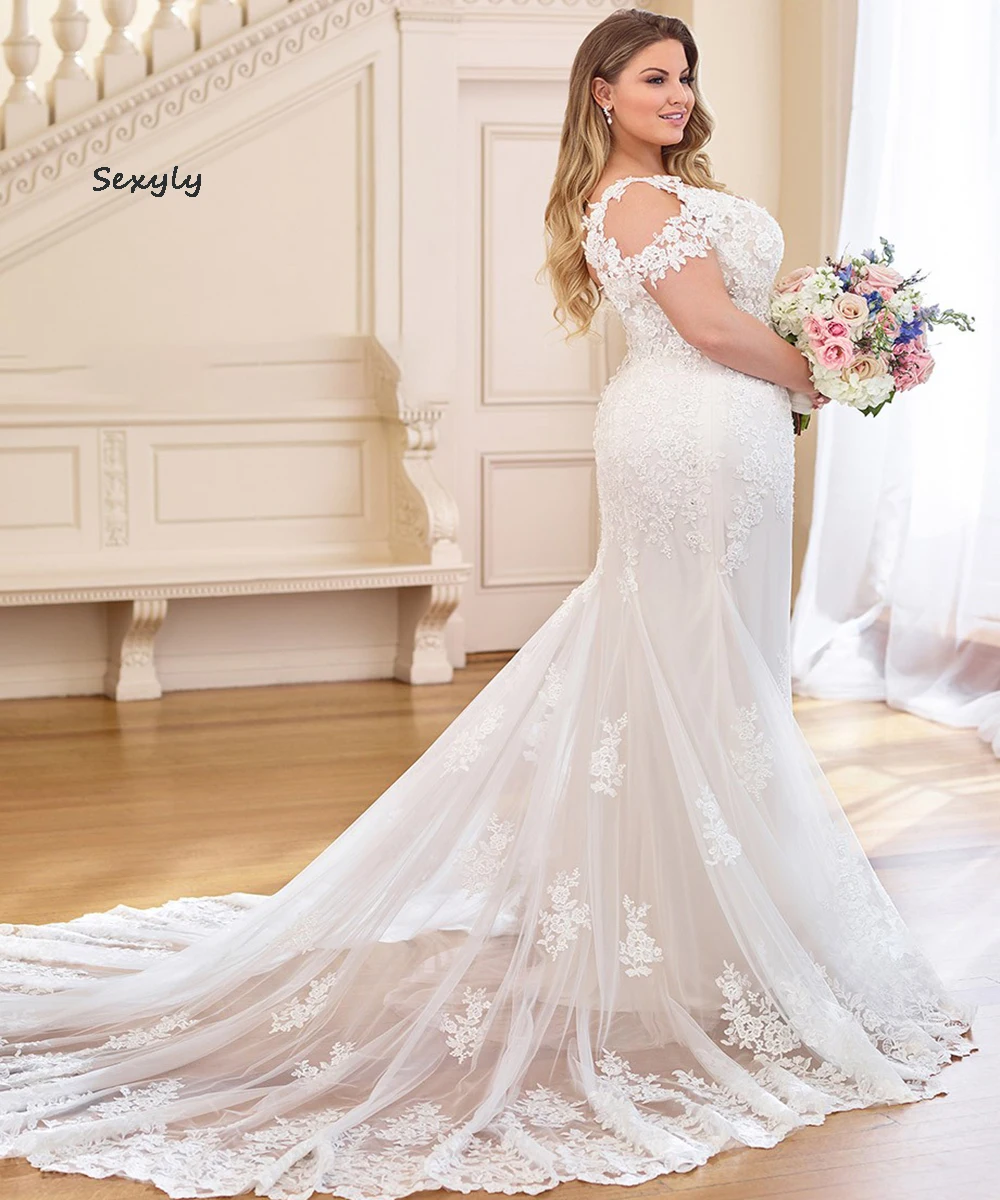 Sirena di lusso Plus Size abito da sposa 2022 con maniche ad aletta eleganti Appliques pizzo chiesa Country abiti da sposa sposa africana