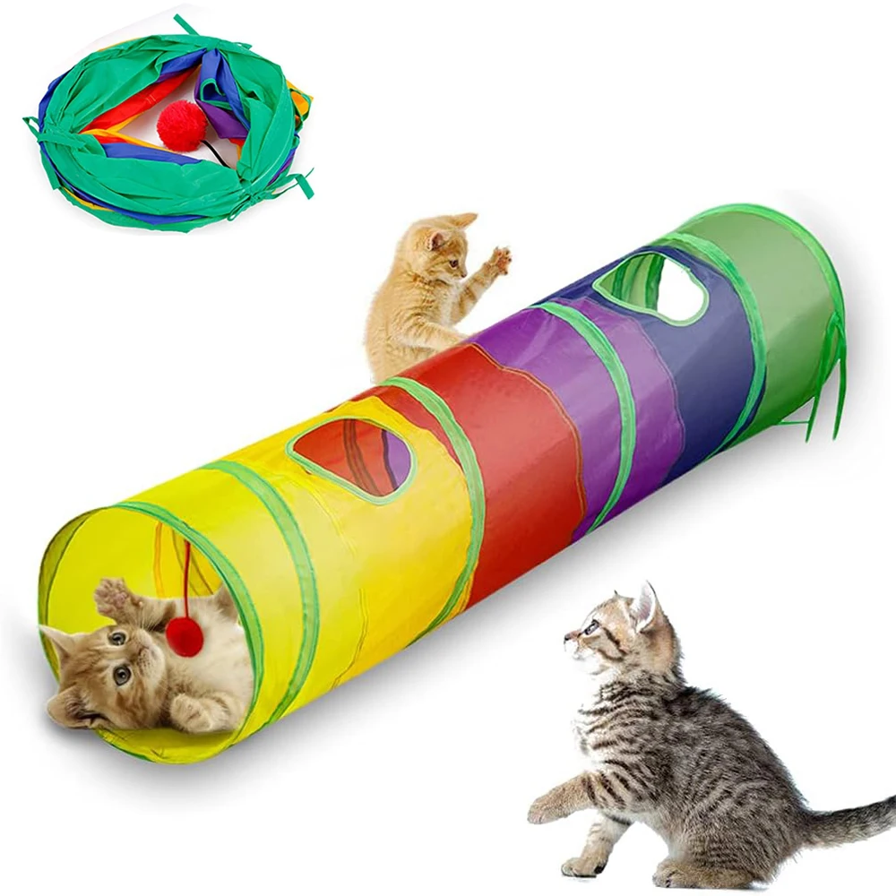 Tubi Tunnel per gatti per interni pieghevoli per Puzzle esercizio nascondere formazione pieghevole foro per trapano gattino giocattoli colorati per animali domestici