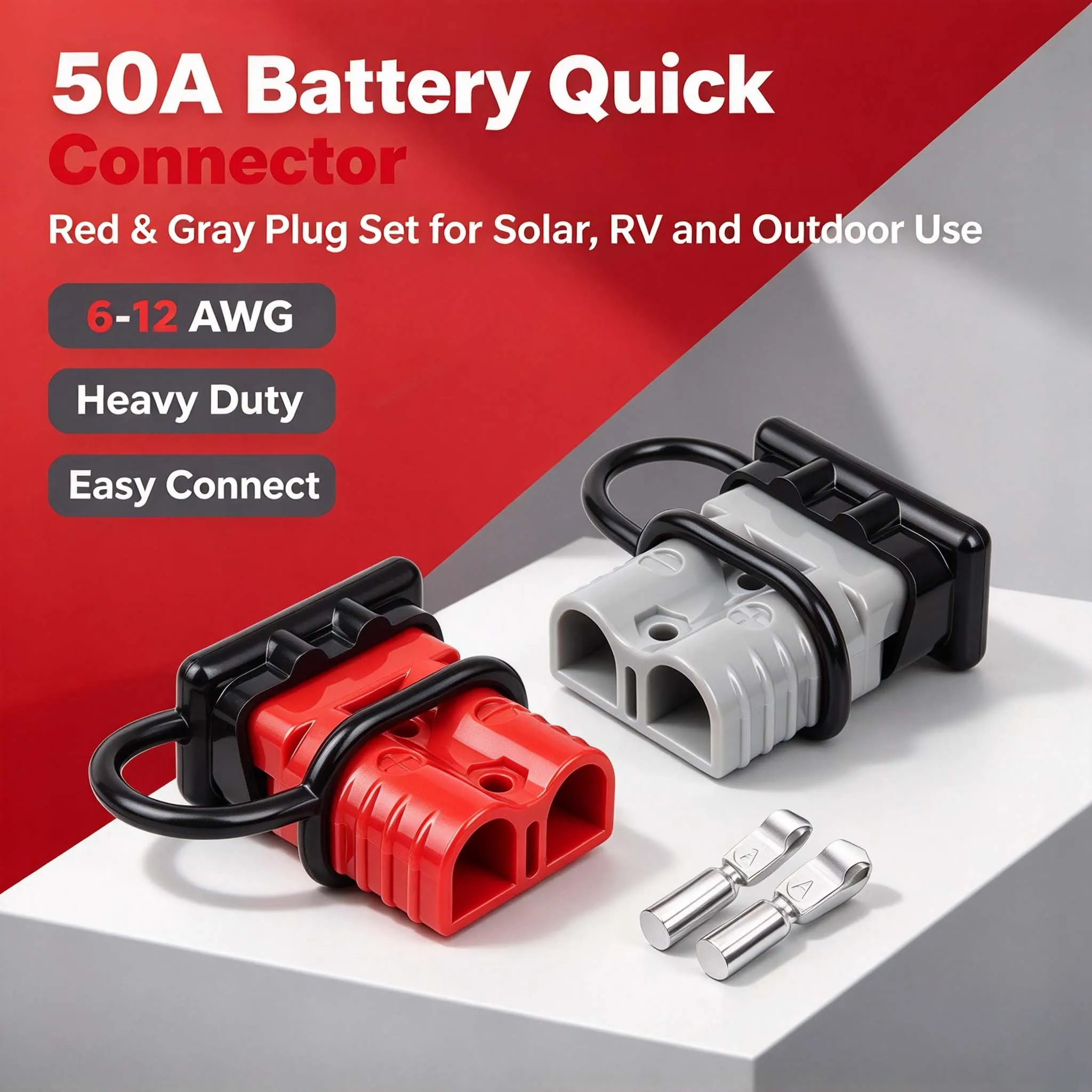 Jumper Cable Quick Connect Plug 50A 6-12 AWG Fit for Anderson Flame-Retardant Battery Power Disconnect for Solar RV Outdoor