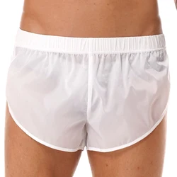 Bóxer con cintura elástica para hombre, traje de baño con abertura lateral, pantalones cortos semitransparentes, ropa de playa