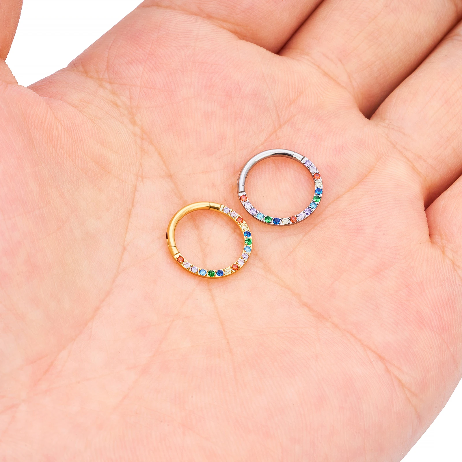 G23 Titanium Piercing Nose Rings Rainbow CZ 16G Septum Clicker Tragus Cartilage Helix Lobe Daith Segment Women Earrings Jewelry