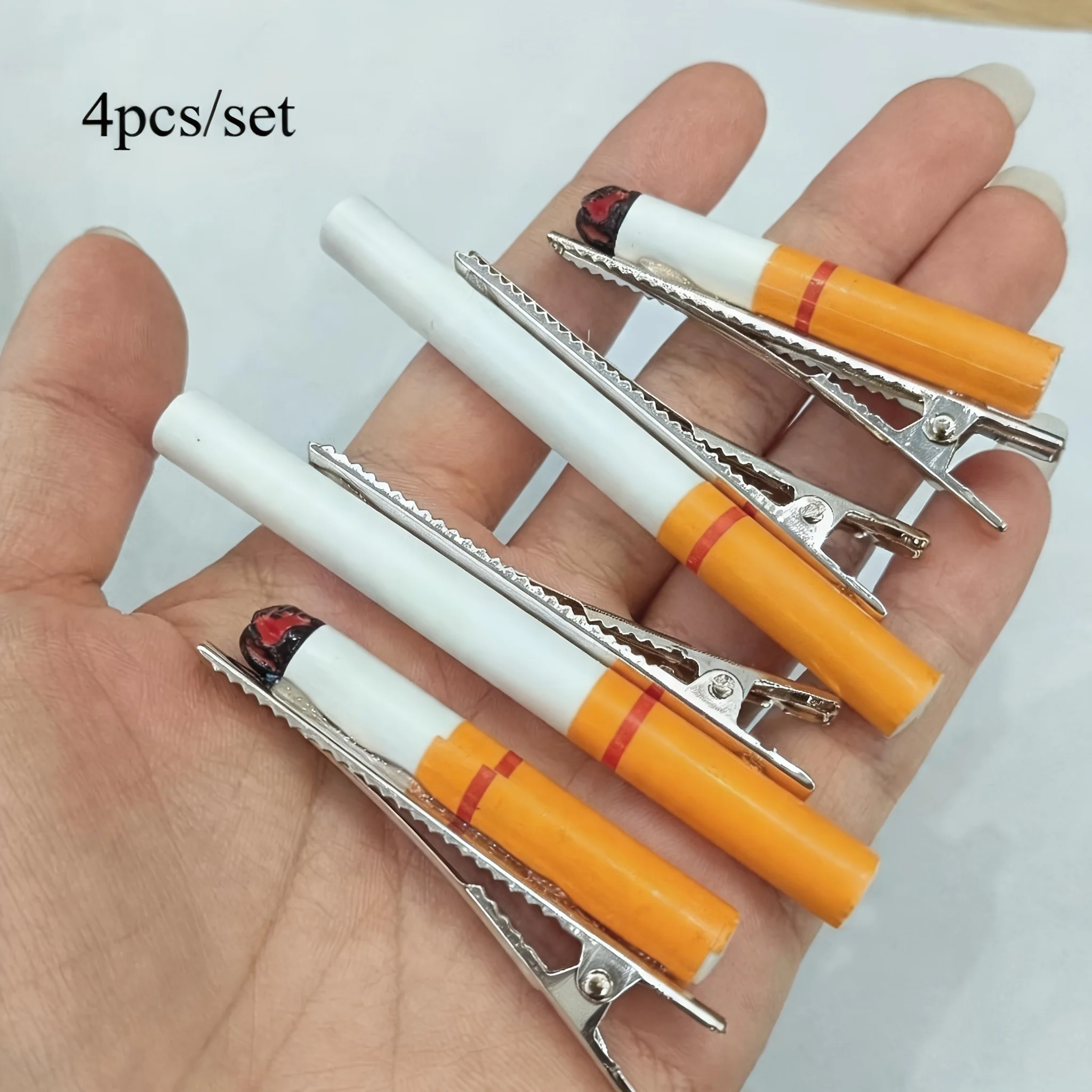 Lot de 4 pinces à cheveux en forme de cigarette, accessoires amusants et originaux pour fêtes à thème, Halloween, cosplay et usage quotidien