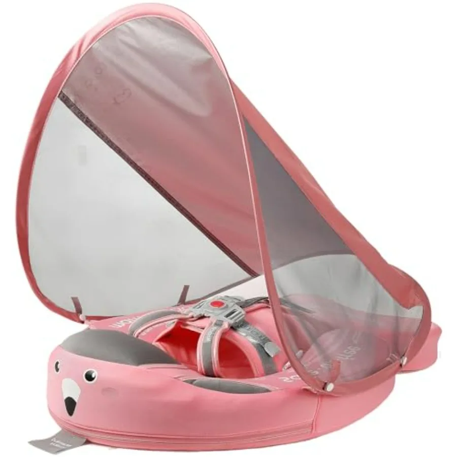 

Baby pool float for infants 3-24 months, pink non-inflatable solid swimming float with canopy and upgraded tail design for stab