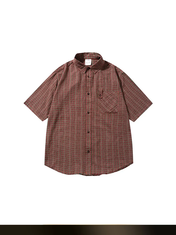 

Nted American Retro Collar ket Casual ort Sve irt Summer New Plaid Loose Versatile irt Jaet for Youth