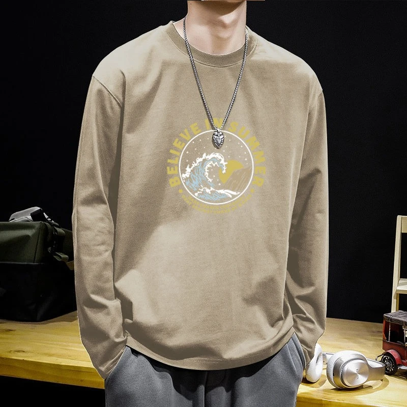

Base Layer T Shirt for Men Round Neck Man Pullovers High Brand Spring Tshirt Full Sleeve Regular Fit Cotton Tee New Sweatshirts
