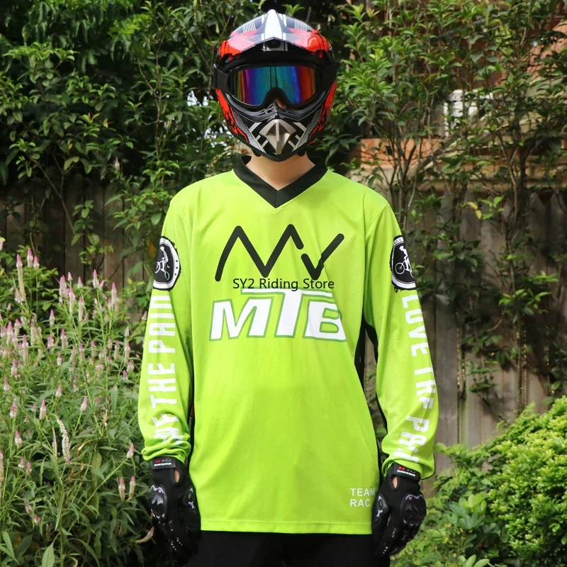 MTB Hot Sale Racing Shirt Downhill Jersey Men Long Sleeve Motorcycle Jersey Woman Bike Mountain Shirt Yellowish-green