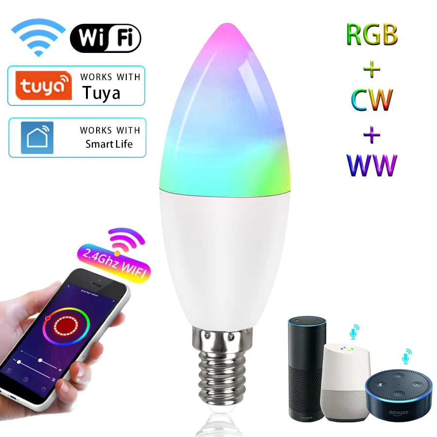 Tuya WiFi Smart LED Bulb E14 5W 7W 9W 220V Candle Bulb Dimmable Voice Control Works With Smart Life Alexa Google Home Assistant