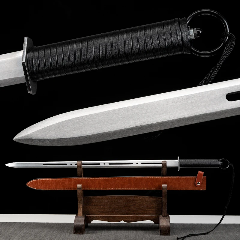 Chinese Kong Fu Han Jian Hollow-out High Manganese Steel Blade Real Full Tang Training Sword PU Sheath Cosplay Katana Home Decor