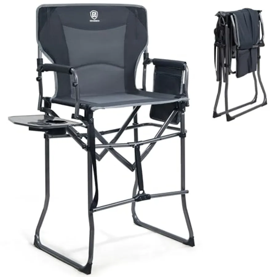 

Portable 30.7 Seat Height Tall Folding Camping Chair Steel Frame Black with Mesh Back Lightweight Stable for Makeup Artist Spor