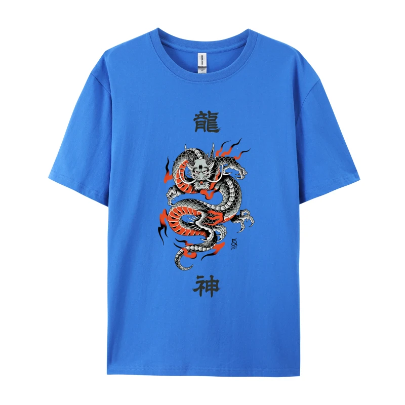 Dragon God Japan Style Rife Dragon Design Tshirts Crewneck Pure Cotton Men Tops Shirts Summer Design Tees Free Shipping