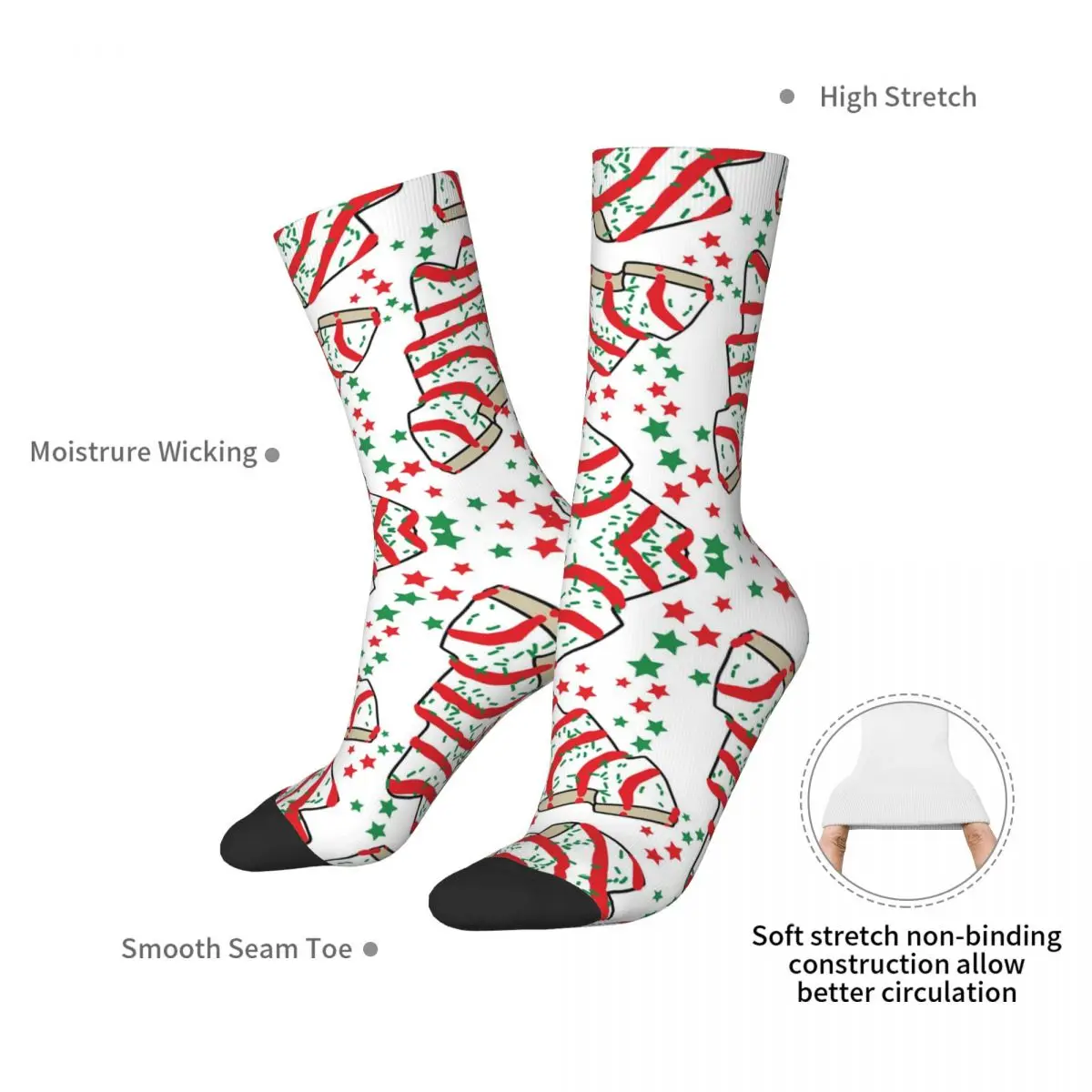 Christmas Tree Snack Cakes Socks Harajuku Super Soft Stockings All Season Long Socks Accessories for Man Woman Birthday Present