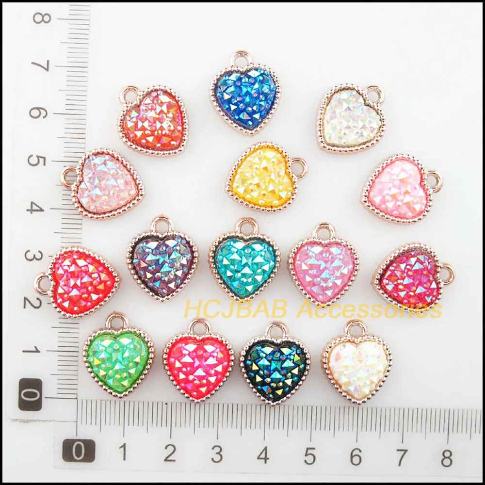 30Pcs KC Gold Color Retro Mixed Heart Resin Acrylic Charms Pendants 15.5x18.5mm