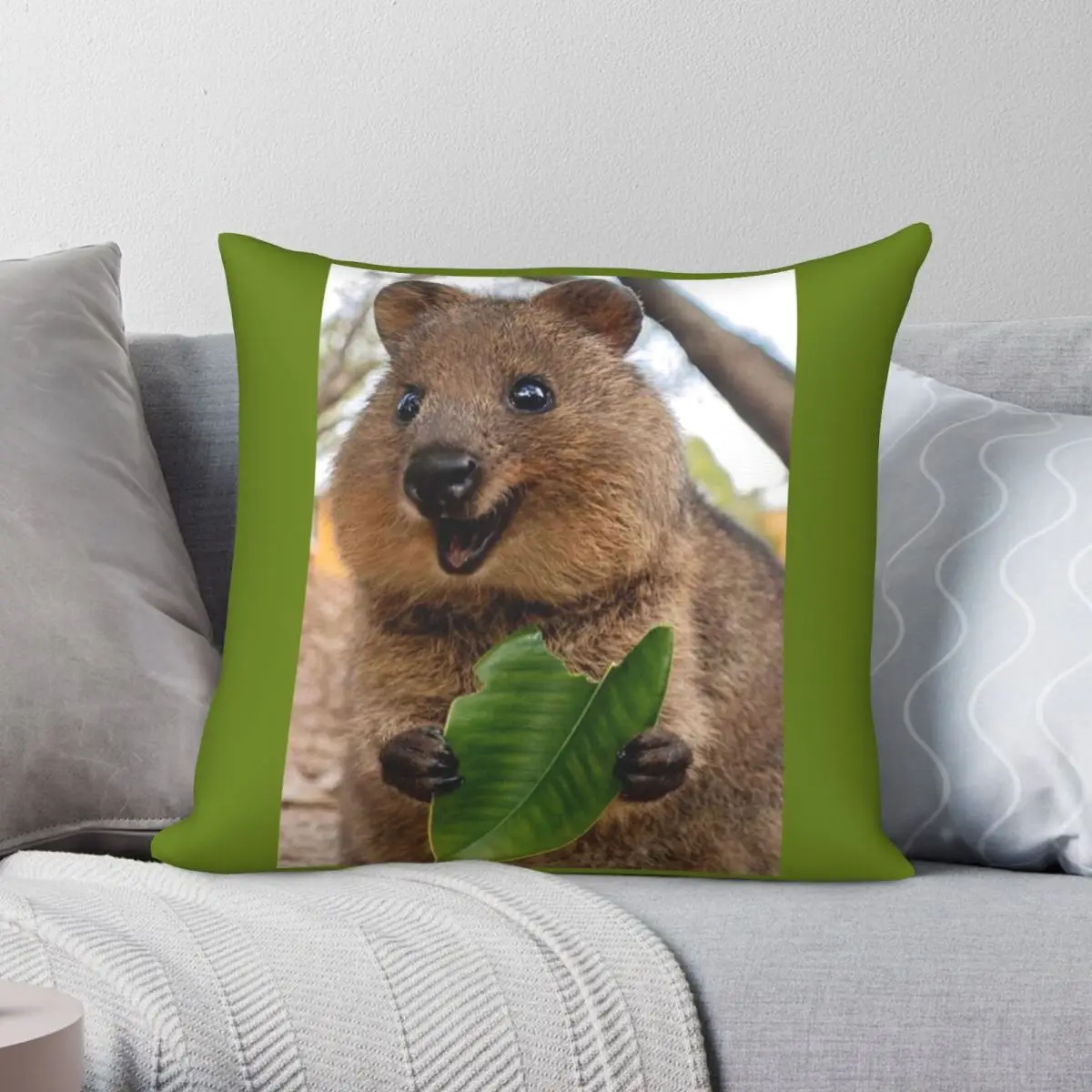 Cvocca Quokka Square Pillowcase Polyester Linen Velvet Pattern Zip Decor Sofa Seater Cushion Cover