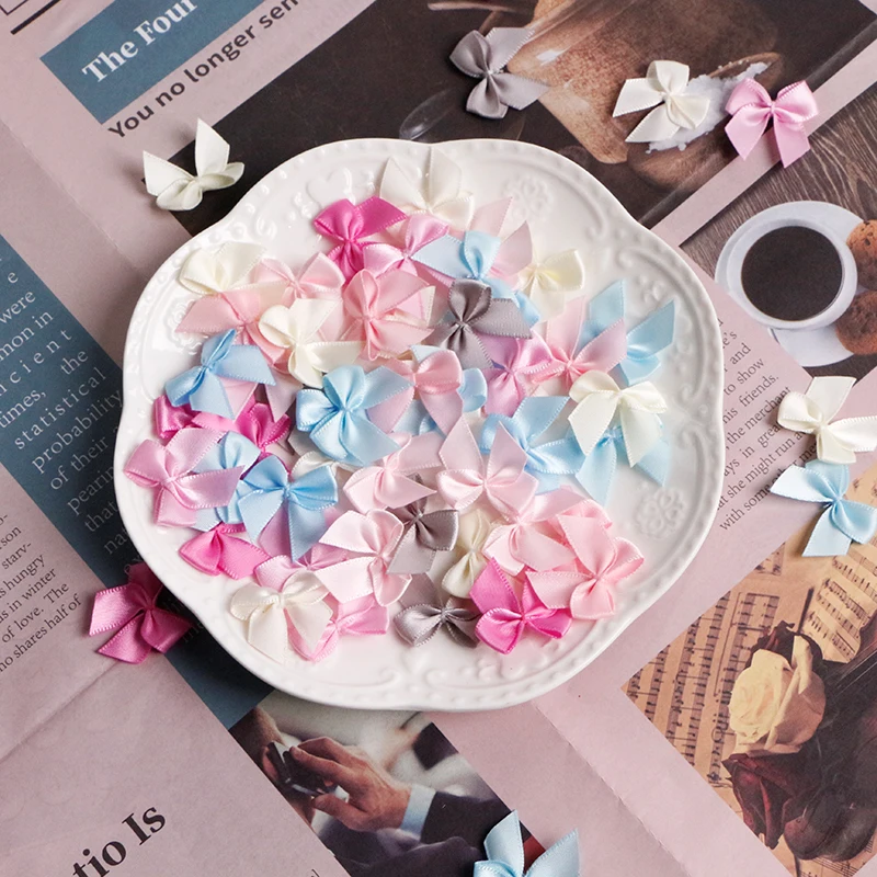 (50 Pcs) 2.5*2.5cm Colourful Ribbon Bows Small Size Polyester Satin Ribbon Bow Flower DIY Craft Decoration