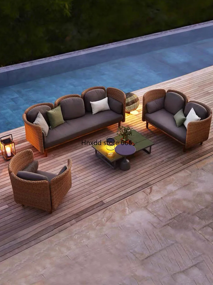 Outdoor South East Asia rattan sofa waterproof open-air villa courtyard furniture combination leisure rattan chair