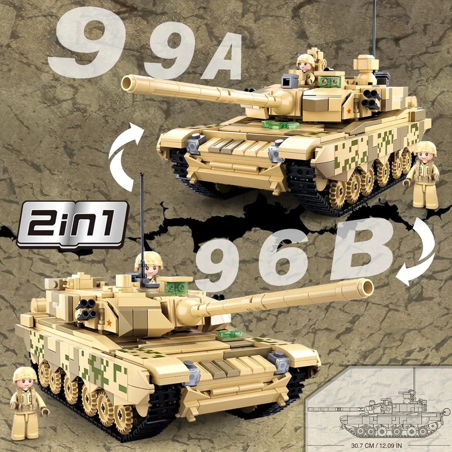 893PCS 2in1 Main Battle Tank Building Blocks Transformable 99A 96B Tank Model Bricks With Soilder Figures Toys Gift For Kids