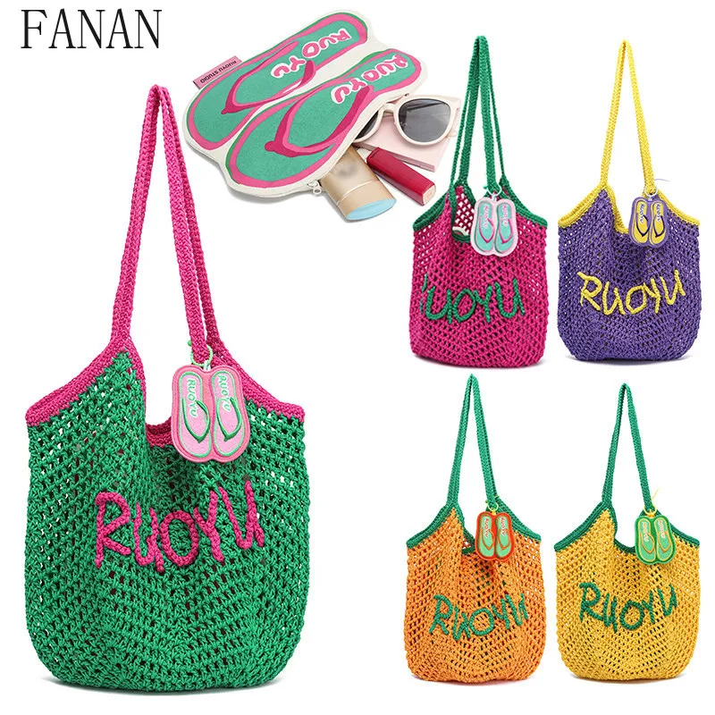 

Women's Handbags Colorful Spring Summer Woven Bags for Women Casual Handbag Girls Sweet and Cute Mesh Shoulder Bag