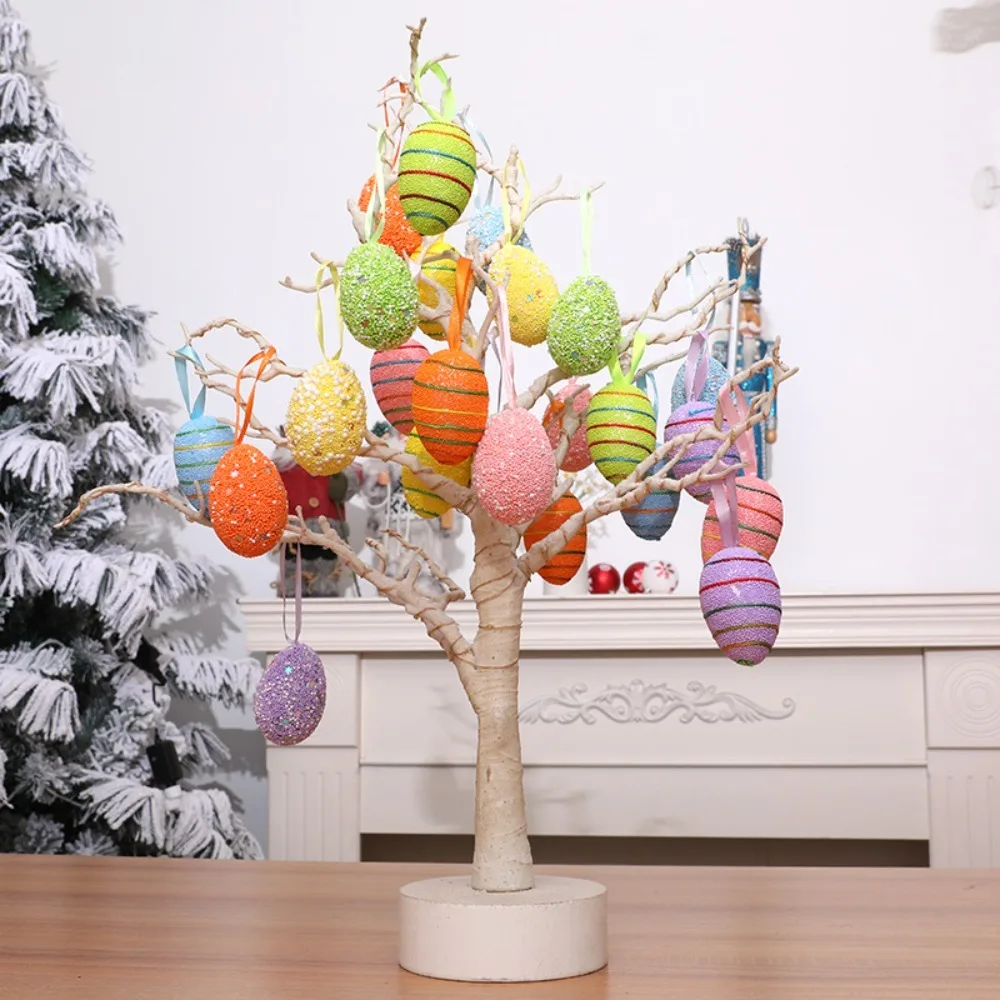 6Pcs Colorful Easter Eggs Easter Tree Hanging for Easter Party Colorful Bunny Bird Egg Hanging Ornament DIY Craft Kids Gifts Toy