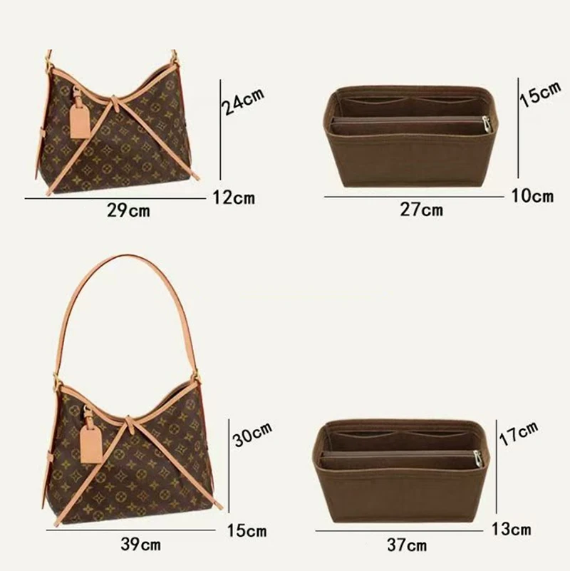 XUANYU For LV Carryall SMALL MIDDLE Felt Cloth Insert Bag With Zipper Fit Luxury Handbag Cosmetic Bag Travel Mommy Bag Liner