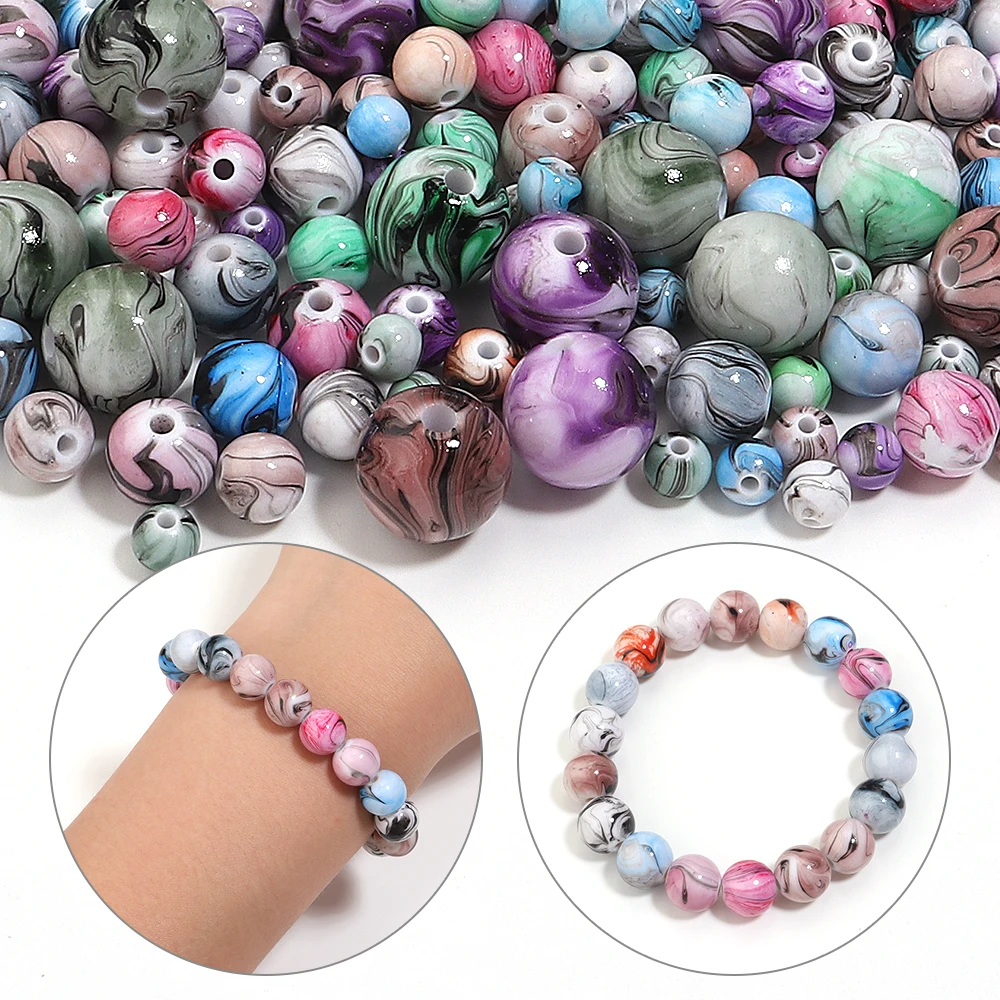 6-14 مللي متر الحبر غسل الراتنج الخرز الحرف الرسم الملونة الجولة فضفاض خزر عازل لصنع الهدايا اليدوية اكسسوارات