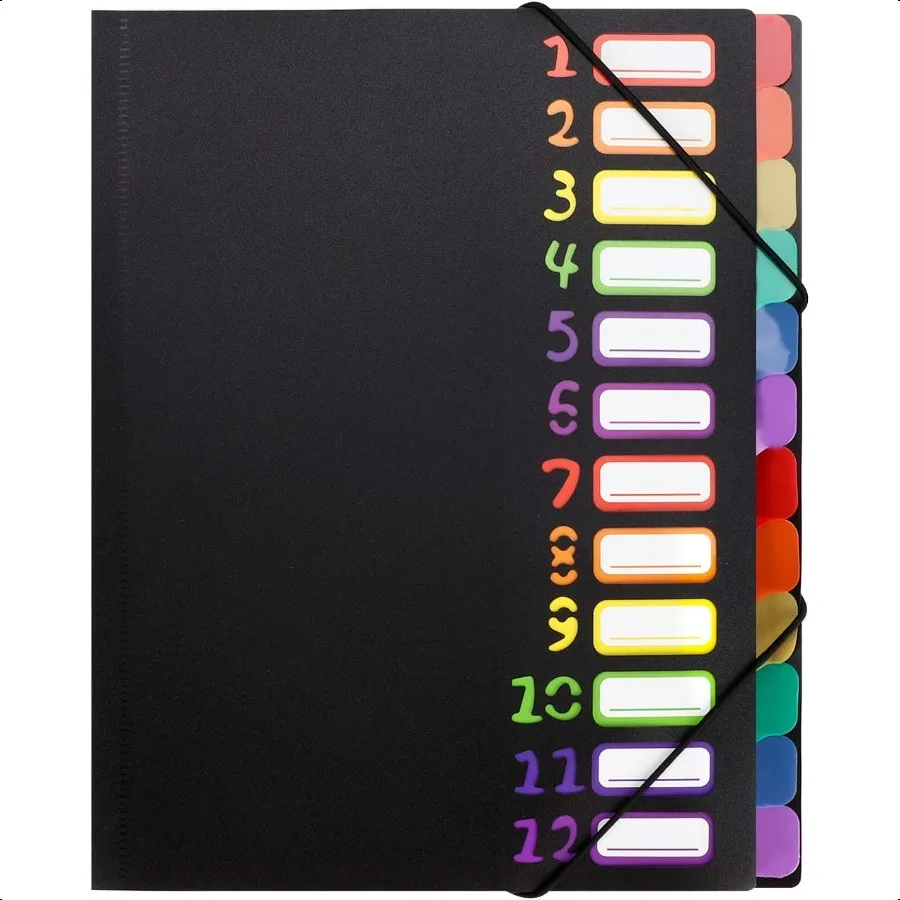 

12 Pockets Expanding File Folder Project Sorter Organizer Office Papers Portable Divider Holder Document Menger Colored Bag wit