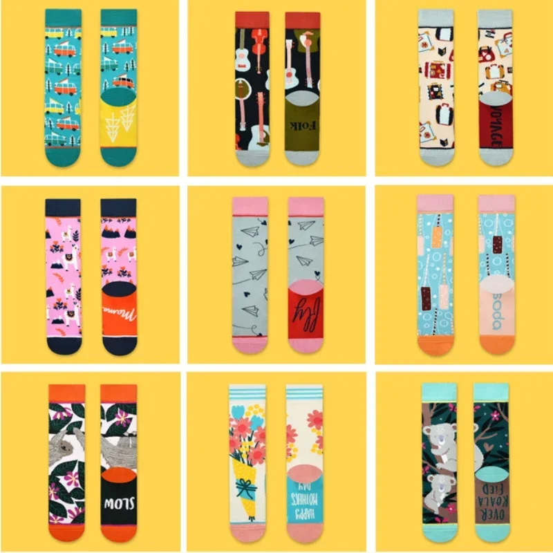 Fashion Colorful Spring Autumn Stocking Women's Socks Plant Hedgehog Slothsi Cotton Socks Personality Straight Trendy Socks