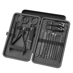 Ensemble de coupe-ongles en acier inoxydable, coupe-ongles, cuillère d'oreille, ciseaux à ongles, outil de manucure, pédicure domestique, noir classique, 10 pièces, 18 pièces