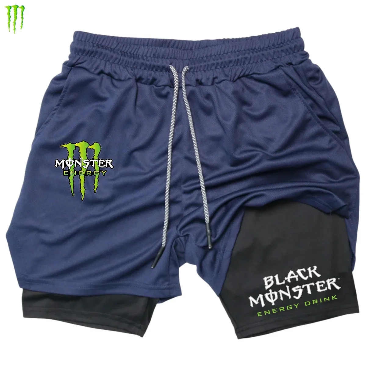 

Мужские спортивные шорты Monster Energy из двух частей удобны и дышащие, подходят для тренировок в спортзале, занятий спортом и отдыха.