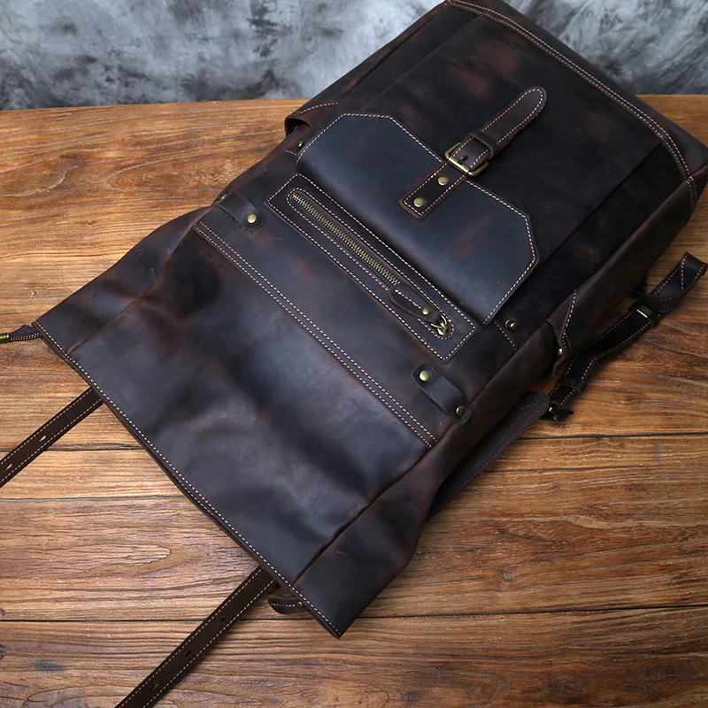 NZPJ Vintage-Rucksack aus echtem Leder für Herren, Crazy Horse-Leder, Computertasche, natürliche Oberschicht aus Rindsleder, Rucksack, Reisetasche – Detail 14
