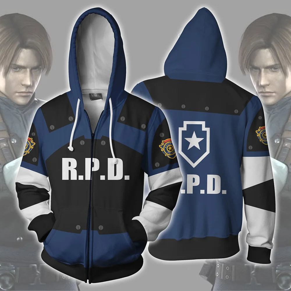 Bluza z kapturem dla dorosłych Leon Scott Kennedy Cosplay policjant kostium bluzy bluza z kapturem nieformalne okrycie wierzchnie męski damski płaszcz