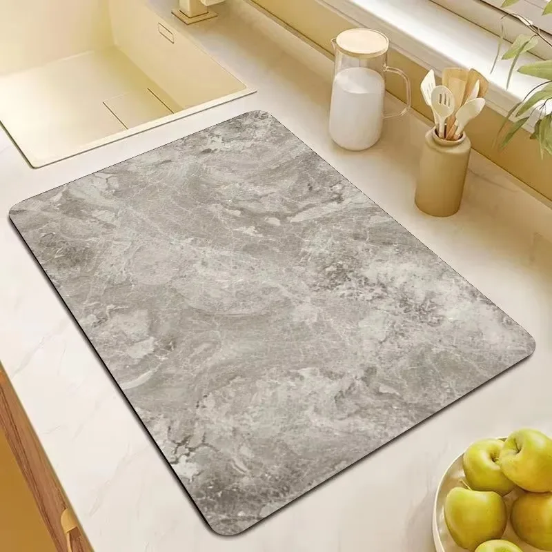 VIKAMA Marble Pattern Drainage Mat for Kitchen & Bathroom Countertop, Quick Dry & Non Slip, Home Decoration, Machine Washable