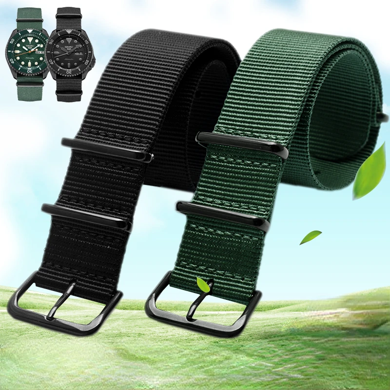 Nylon Watch Band for Seiko No. 5 Black Water Ghost Srpd79 Unisex Canvas Waterproof Watch Strap Accessories 22mm Wristband