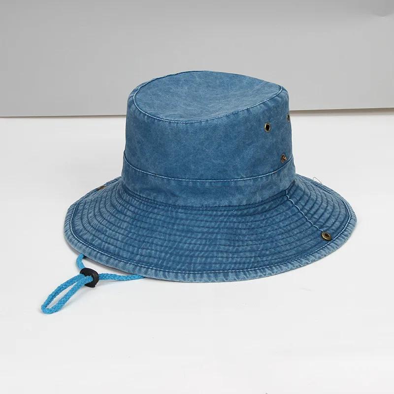Individuell bedruckter, bestickter Bucket Hat mit breiter Krempe, aus gewaschener Baumwolle, Unisex, 62 cm, Sonnenschutz, Camping-Sonnenschutzhut – Detail 11