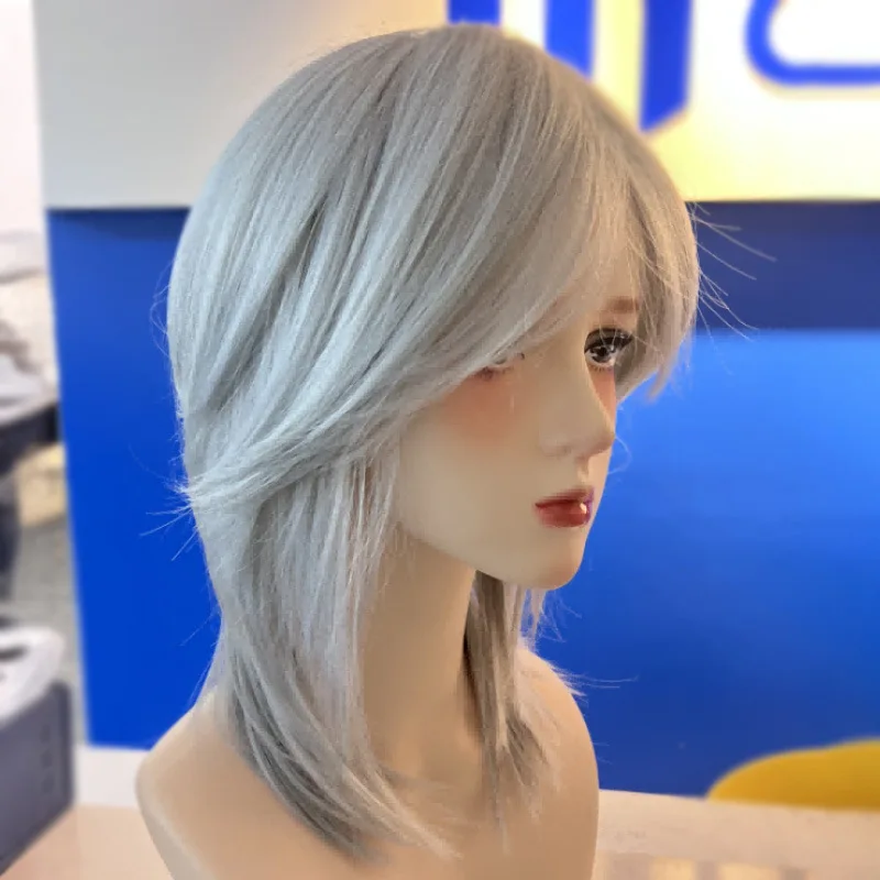 Short Wig for Boy Silver Gray Wig Sissy Headband Cosplay Wig for Daily Party Cosplay Synthetic Wigs 가발 Wolf Tail Fake