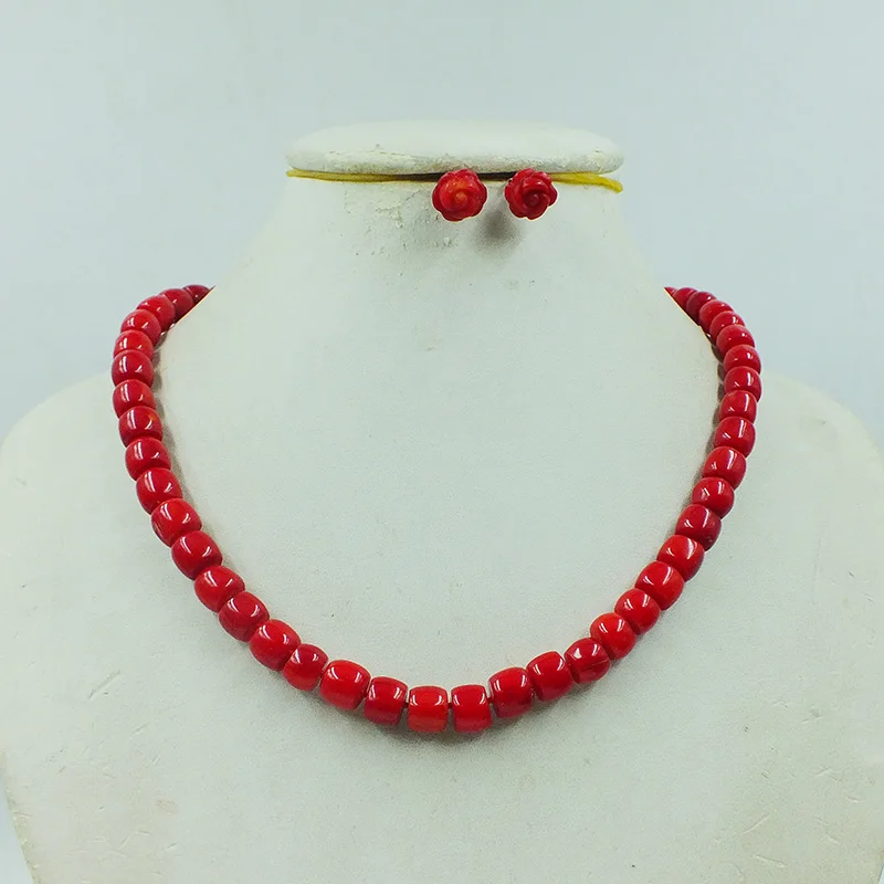 5X8MM 3A red coral necklace. Classic, beautiful bride wedding necklace 18\