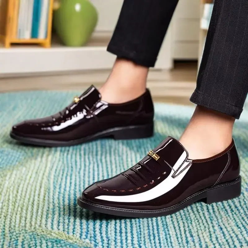 براءات الاختراع والجلود حذاء رجالي الانزلاق على أوكسفورد للذكور حفل زفاف مكتب أحذية عمل حجم كبير الأعمال الكلاسيكية حذاء الموضة غير رسمي